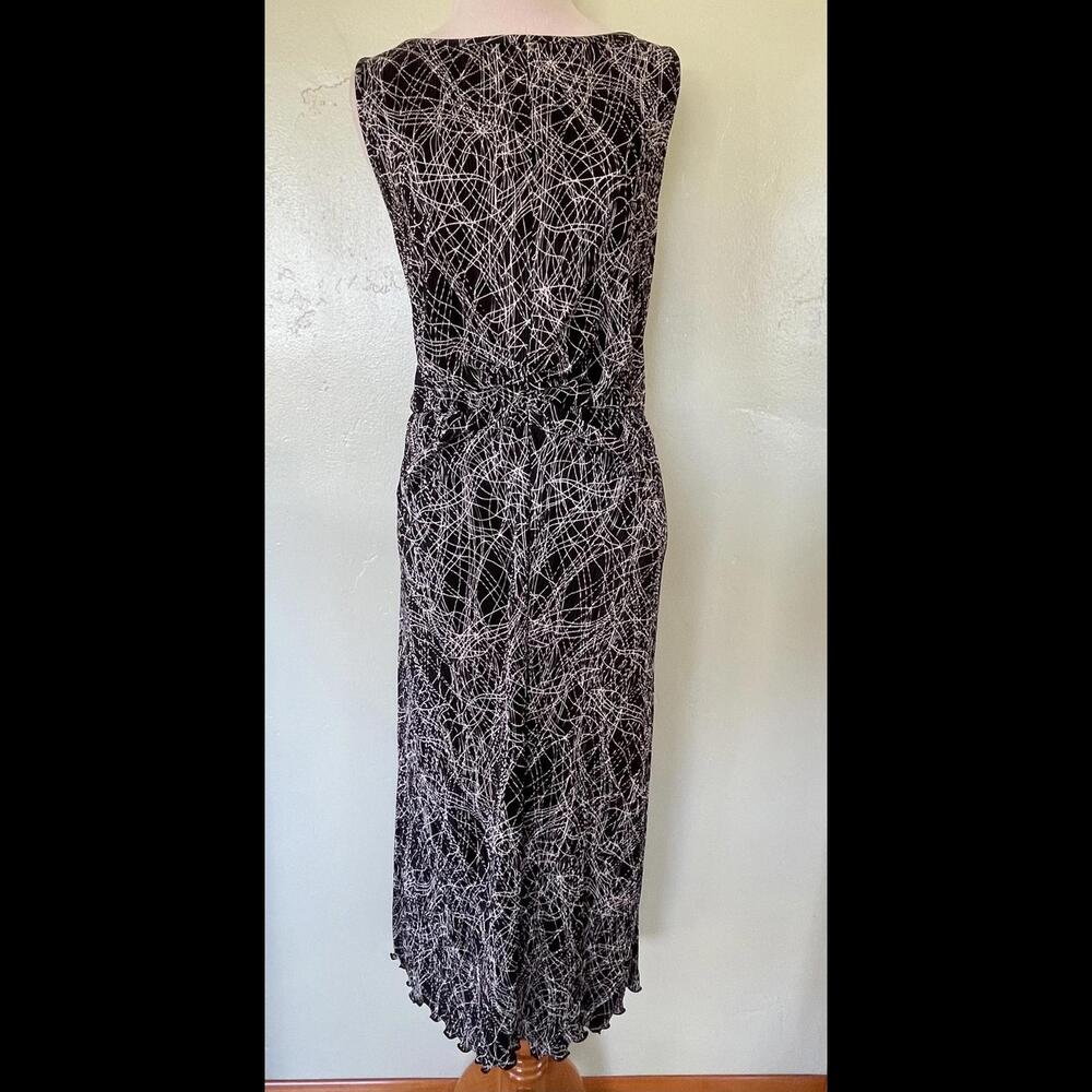 Halogen Black White Accordion Pleat Dress Scribble Print Large L 15-0048